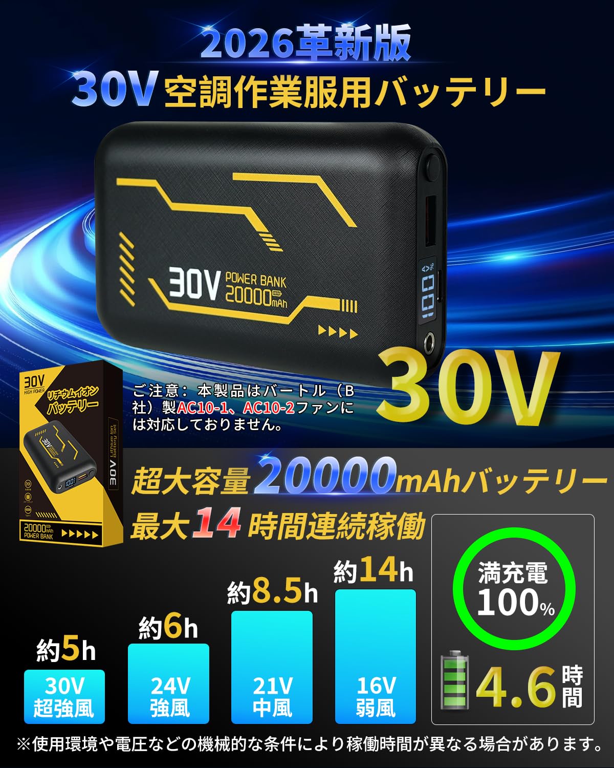 Amazon.co.jp: 空調作業服 バッテリー 30V高出力 20000mAh大容量 空調